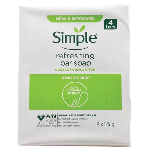 Simple Refreshing Soap Bar with Cucumber Extract 4 x 125g