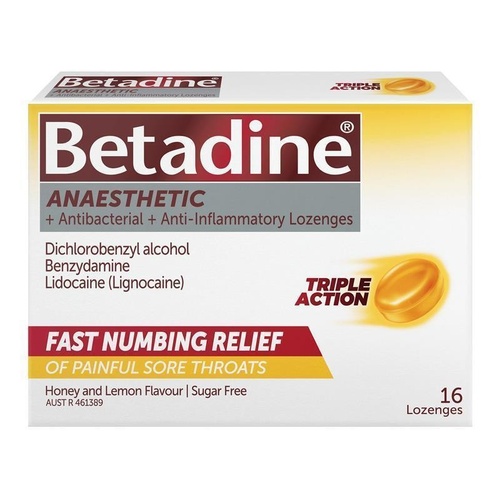 Betadine Sore Throat Anaesthetic Honey & Lemon 16 Lozenges
