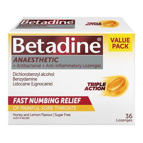 Betadine Sore Throat Anaesthetic Honey & Lemon 36 Lozenges