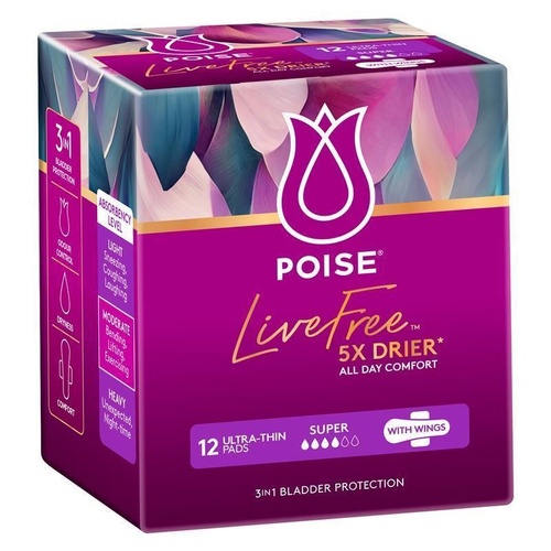 Poise Livefree Pad Super Wing 12 Pack
