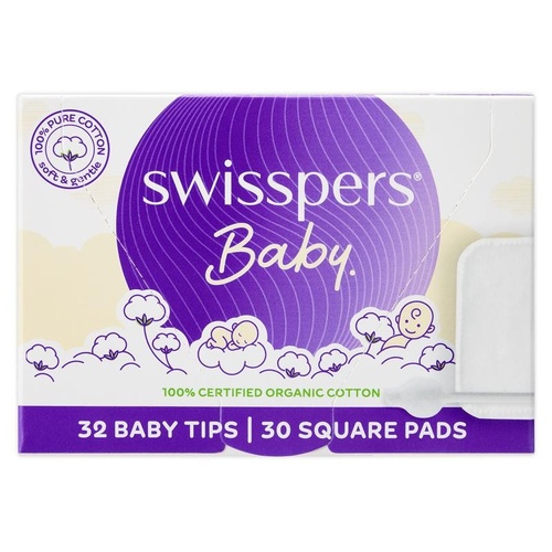 Swisspers Baby Care Essentials Pack 32 Tips & 30 Square Pads