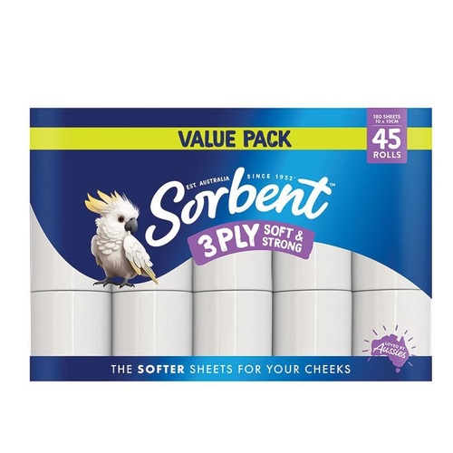 Sorbent Toilet Tissue Silky White 3PLY 45 Pack