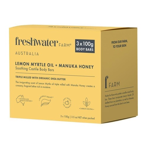 Freshwater Farm Lemon Myrtle Oil + Manuka Honey Body Bar 3 x 100g Pack