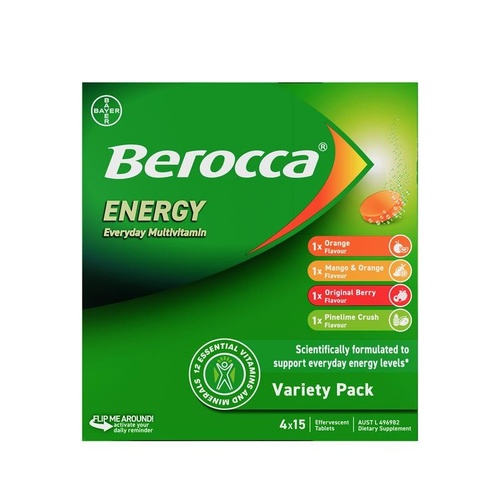 Berocca Energy 60 Effervescent Tablets 4 x 15 Variety Exclusive Pack