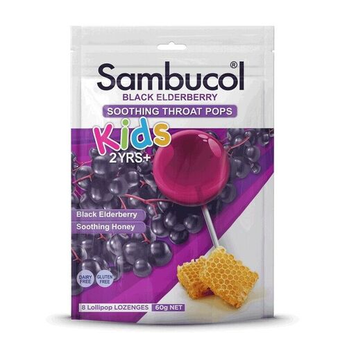 Sambucol Black Elderberry Soothing Throat Pops 60g 8Pops Cold & Flu Sore Throat