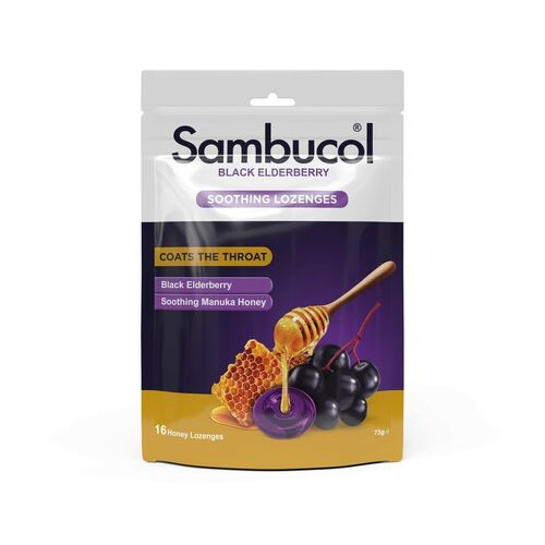 Sambucol Soothing Relief Throat Lozenge 16 Pack Black Elderberry Manuka Honey