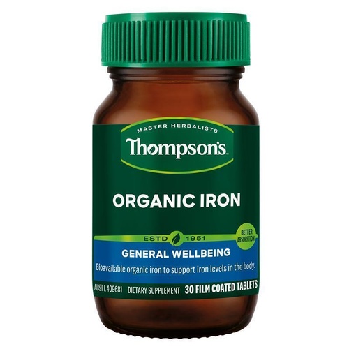 Thompsons Organic Iron 24mg 30 Tabs Support Healthy Iron Levels